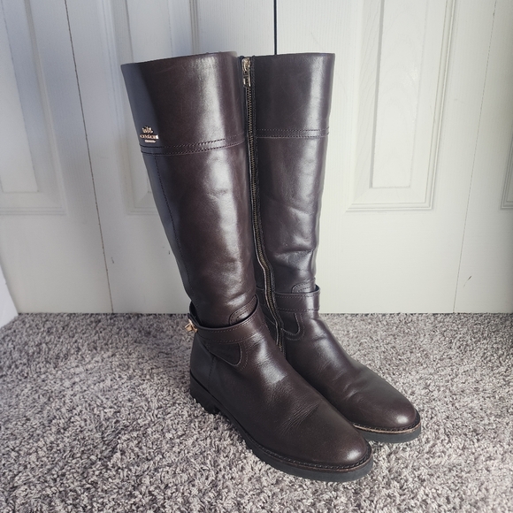 Coach Knee High Brown Leather Boots 7.5B - Picture 4 of 16